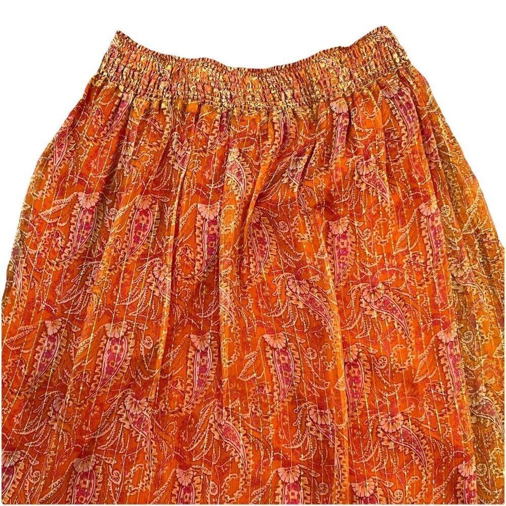 Pablo French Designer Women’s Silk Blend Skirt Orange Size XS Lined Boho Floral - Picture 2 of 10